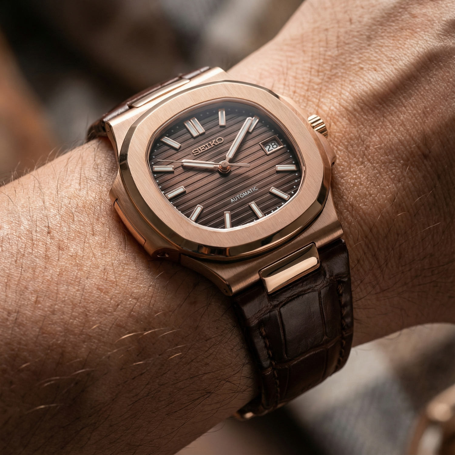 Nautiko - Rose Gold Chocolate Leather