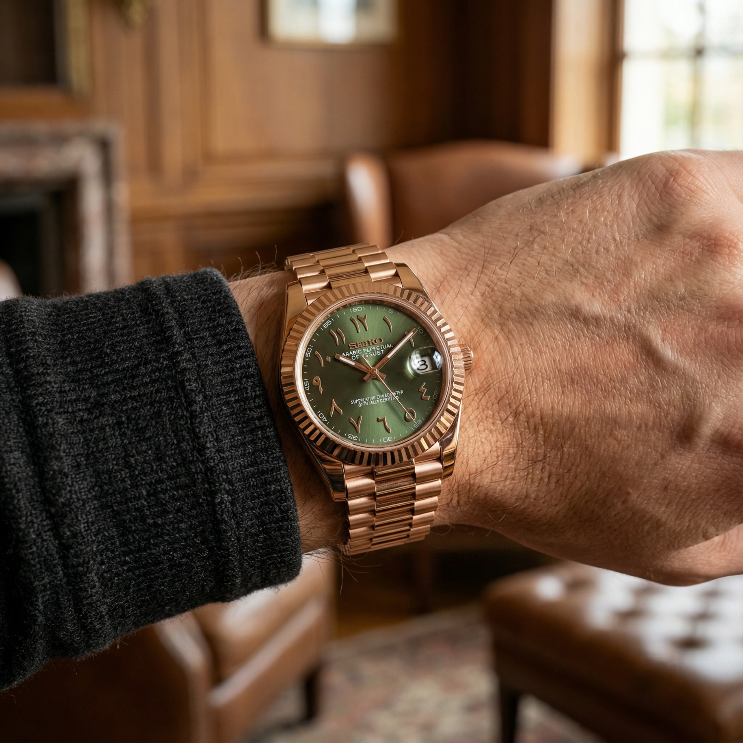 SeikoJust - Rose Gold Arabic Green