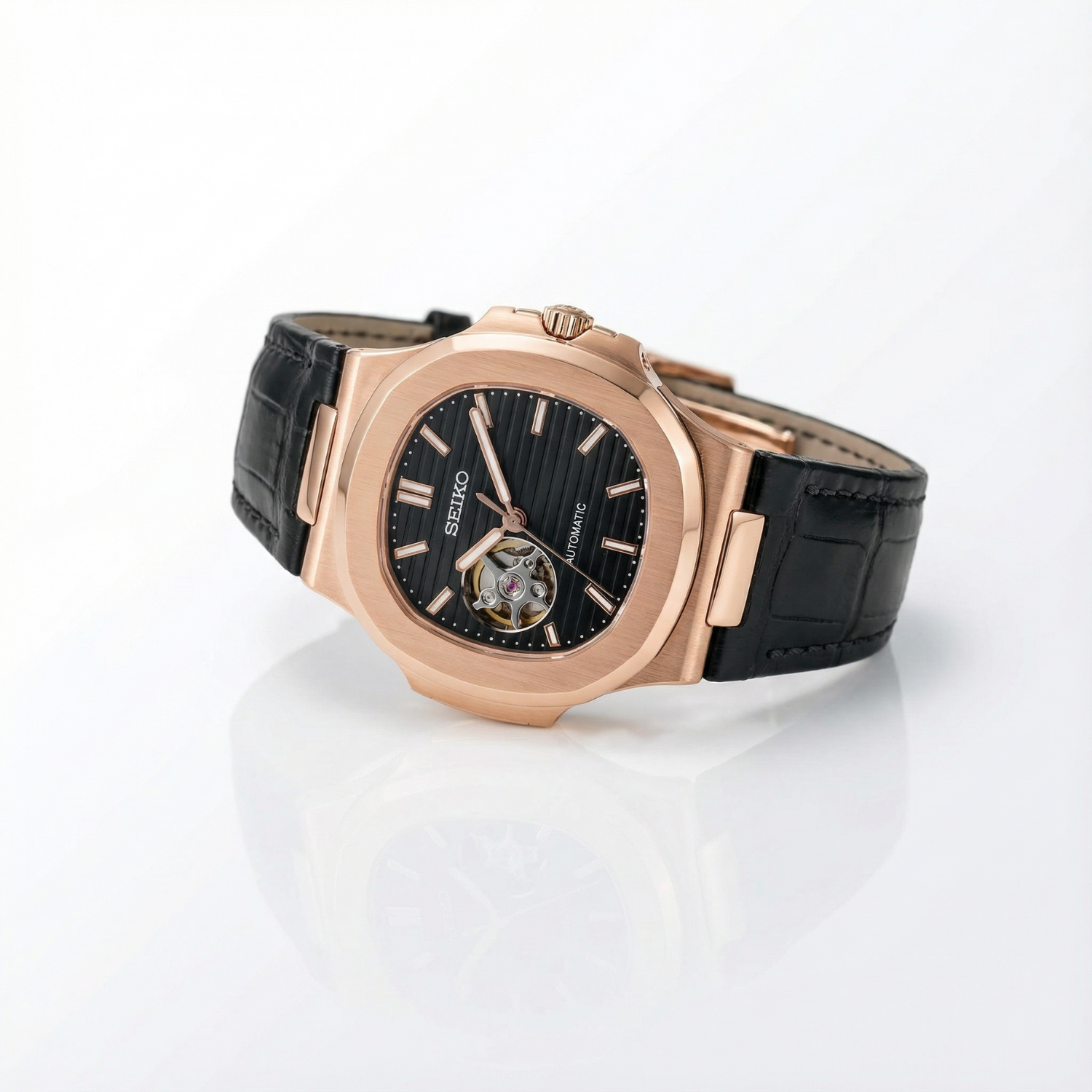 Nautiko - Rose Gold Black Leather