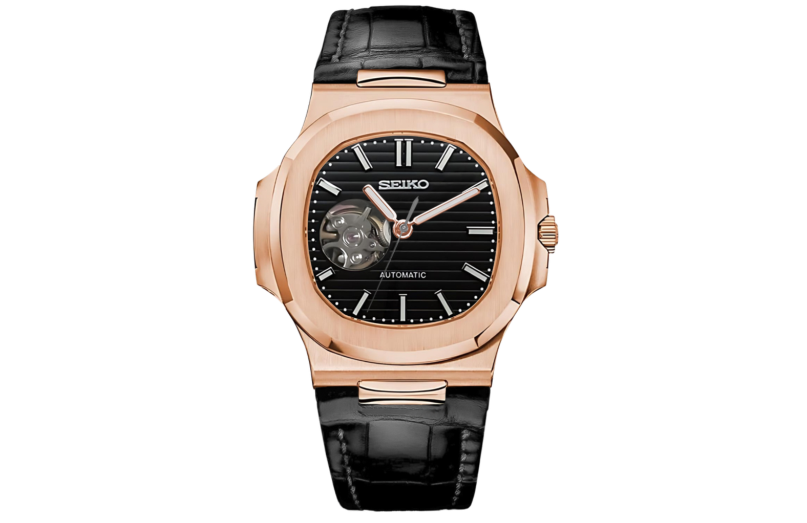 Nautiko - Rose Gold Black Leather
